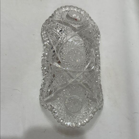 24% Lead Clear Vintage Cut Glass Serving Dish Bowl Saw Tooth Scalloped Edge - Picture 8 of 14